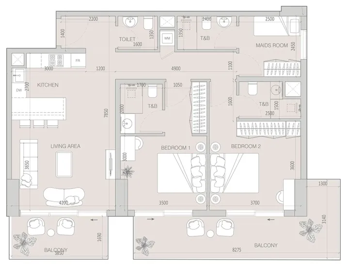 2 BR floor plan