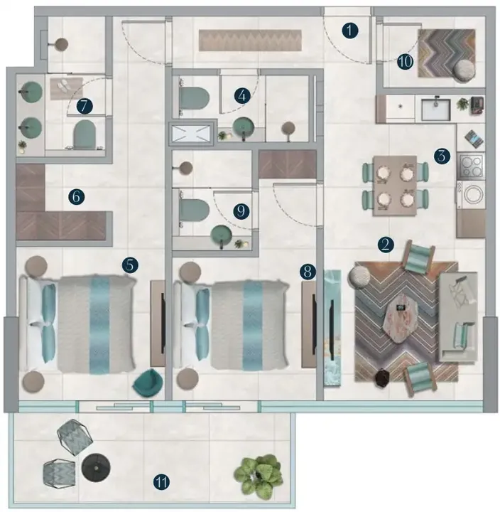 2 BR floor plan