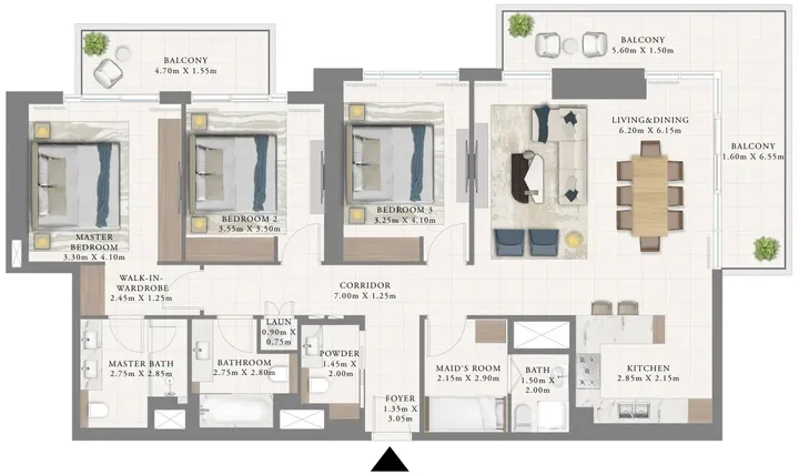 3 BR floor plan