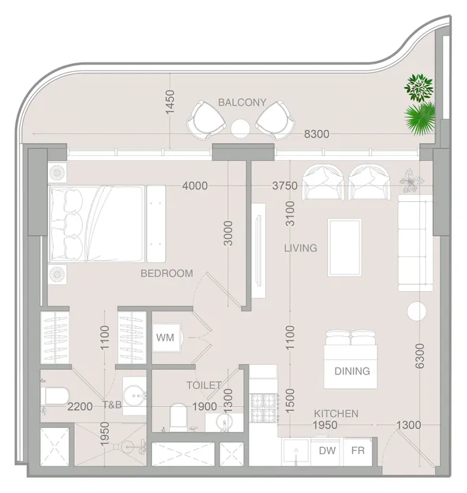 1 BR floor plan