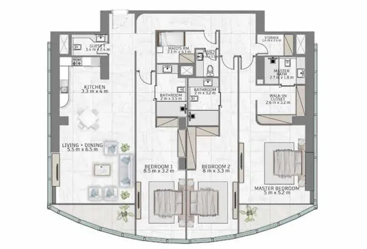 3 BR floor plan
