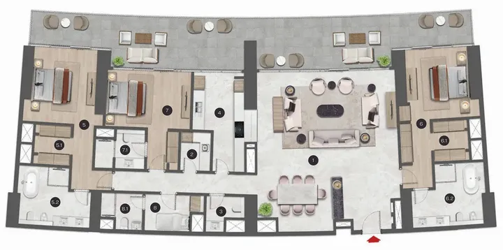 3 BR floor plan