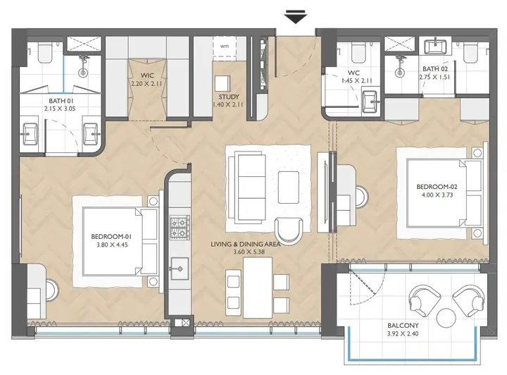 2 BR floor plan
