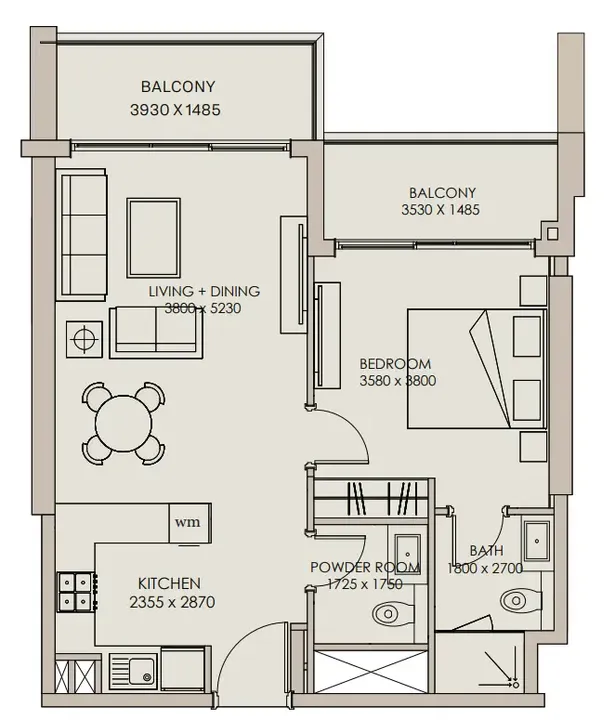 1 BR floor plan