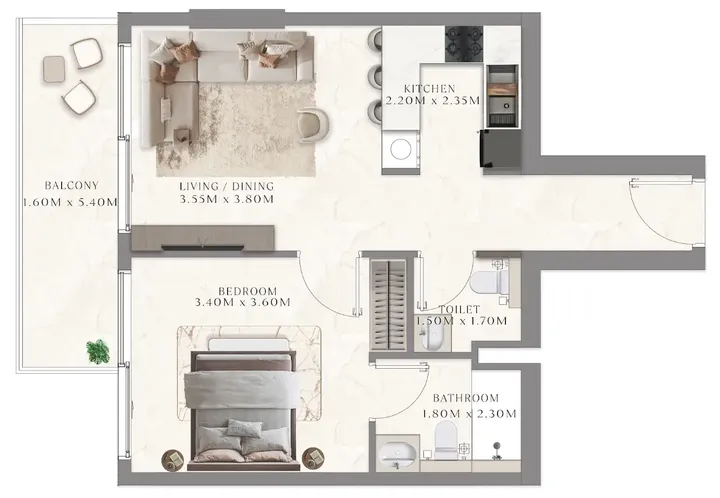 1 BR floor plan