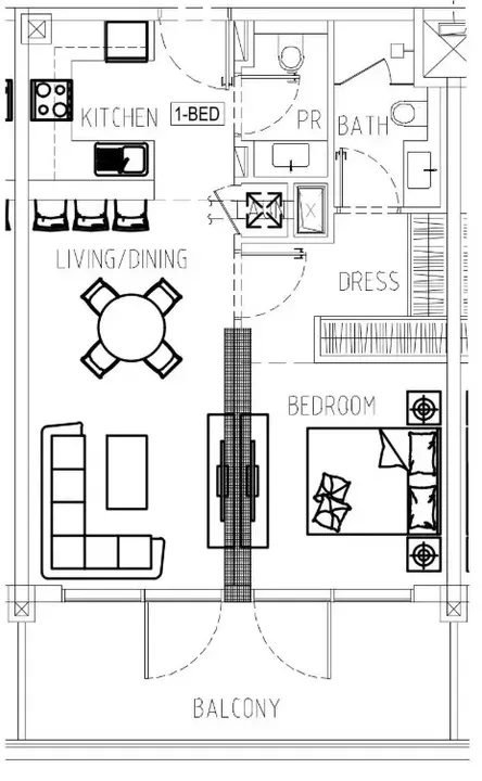 1 BR floor plan