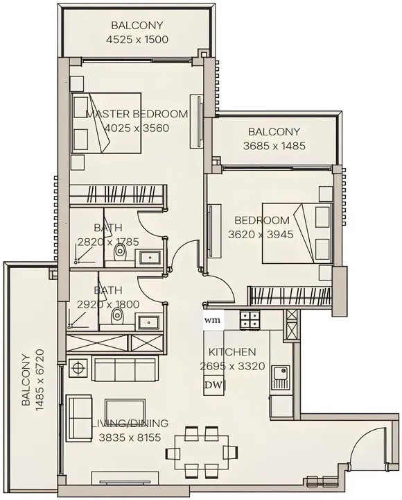 2 BR floor plan