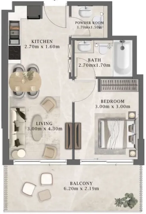 1 BR floor plan