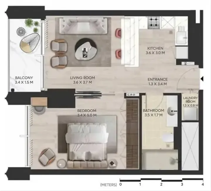 1 BR floor plan