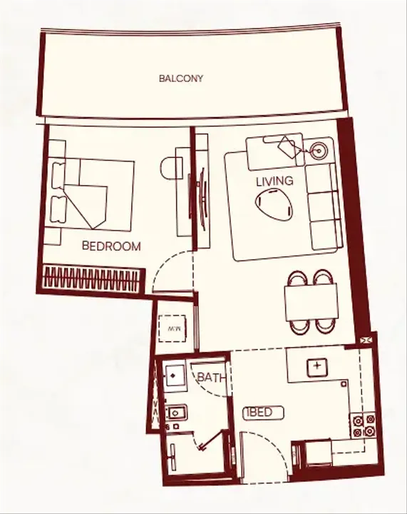 1 BR floor plan