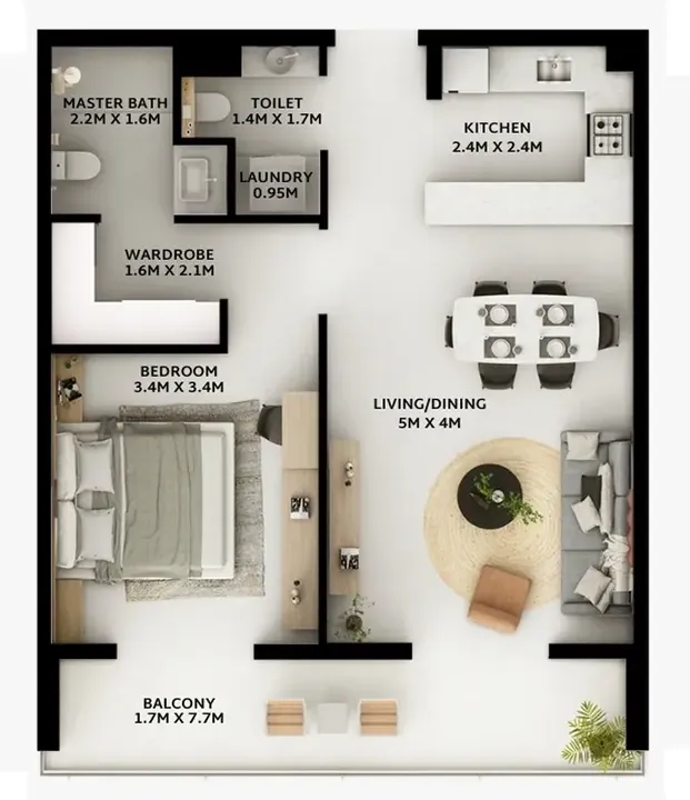 1 BR floor plan