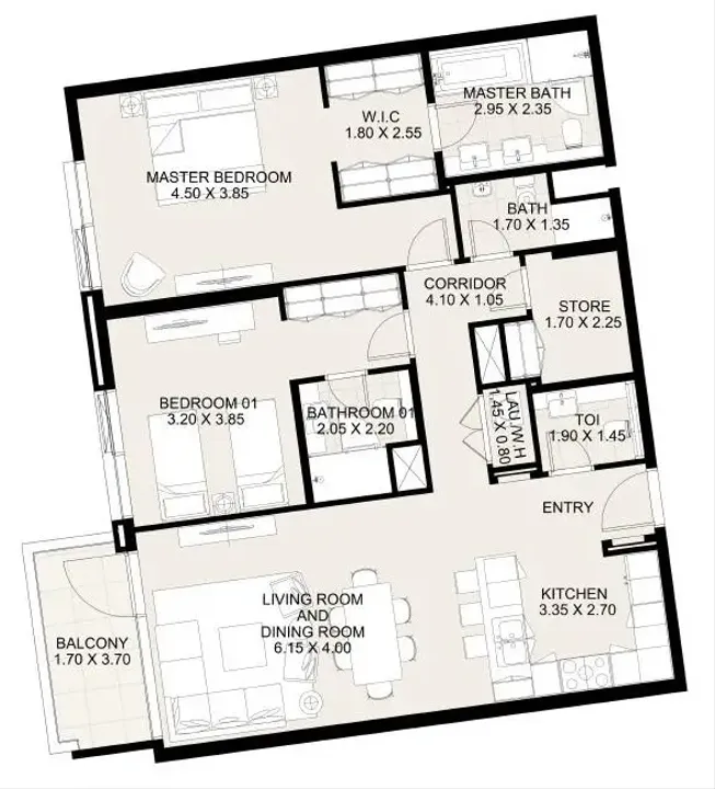 2 BR floor plan