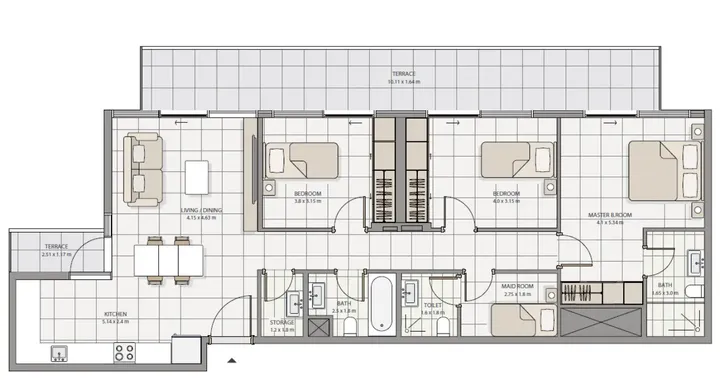 3 BR floor plan