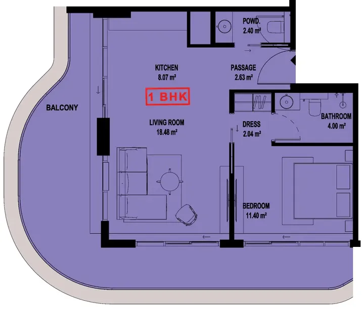 1 BR floor plan