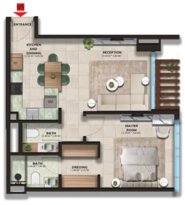 1 BR floor plan