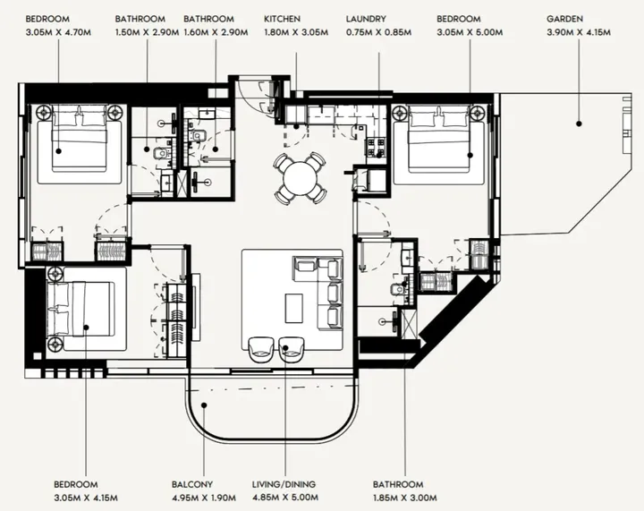 3 BR floor plan