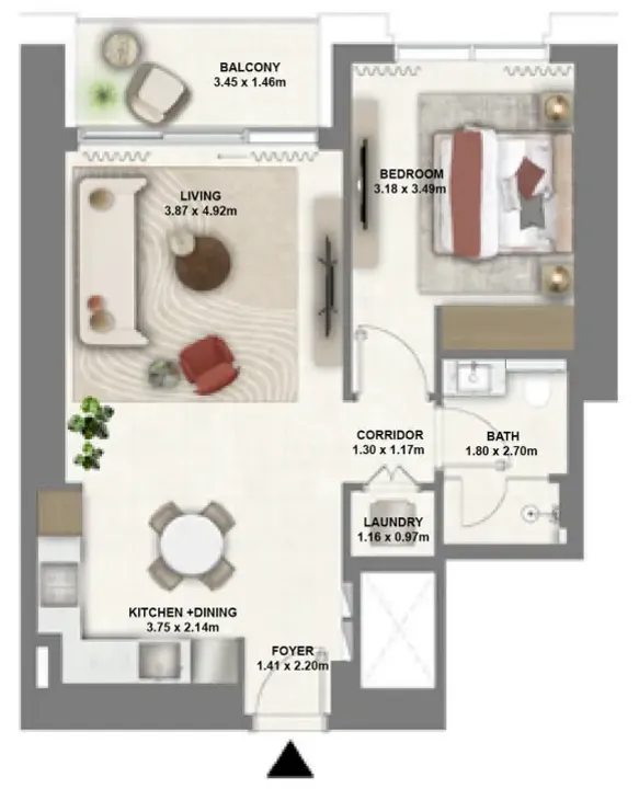 1 BR floor plan
