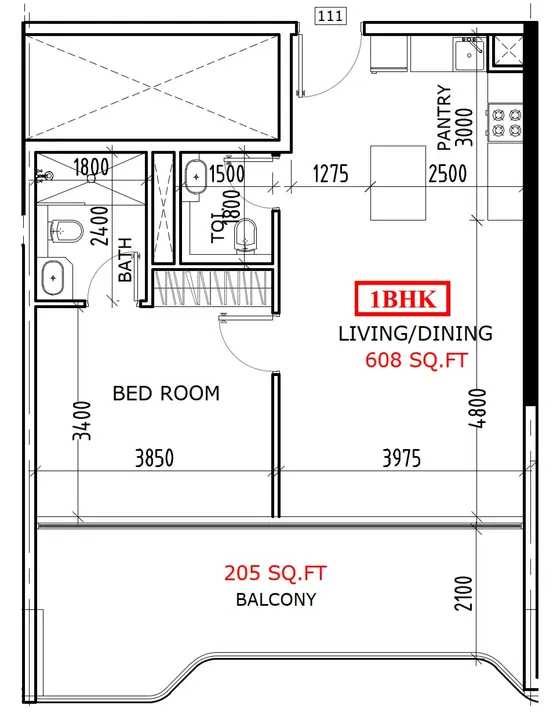1 BR floor plan