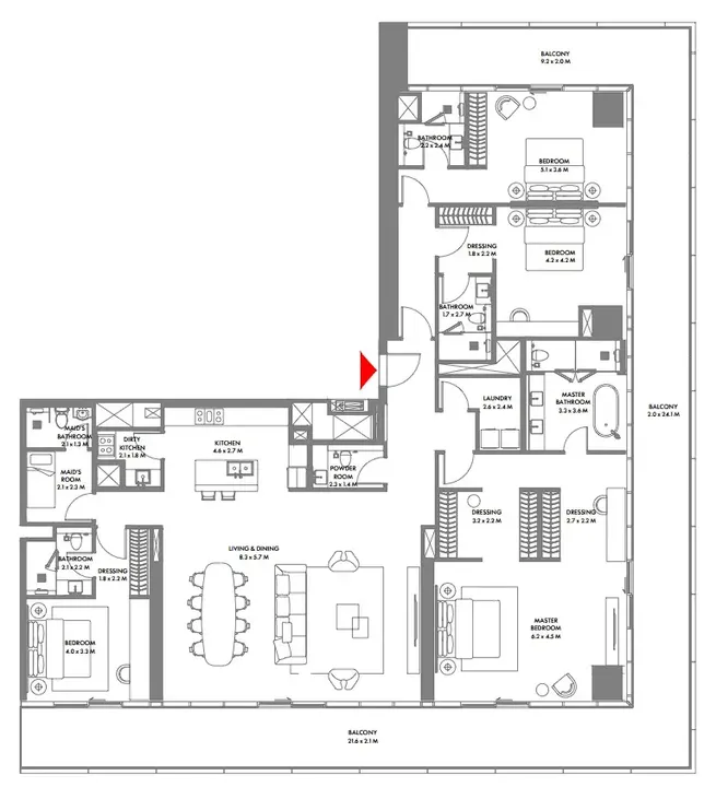 4 BR floor plan