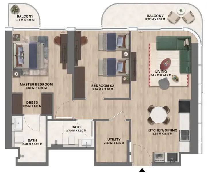 2 BR floor plan