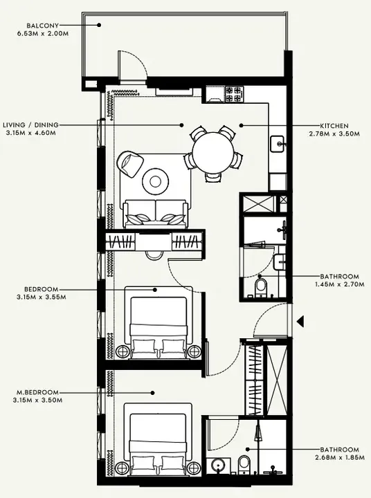2 BR floor plan