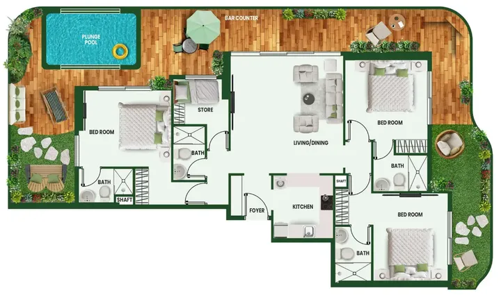 3 BR floor plan
