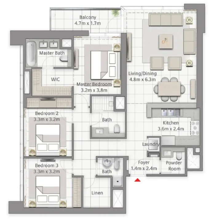 3 BR floor plan