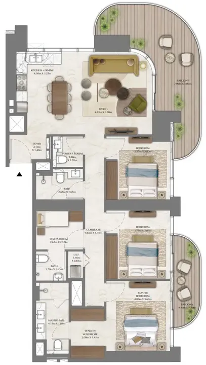 3 BR floor plan