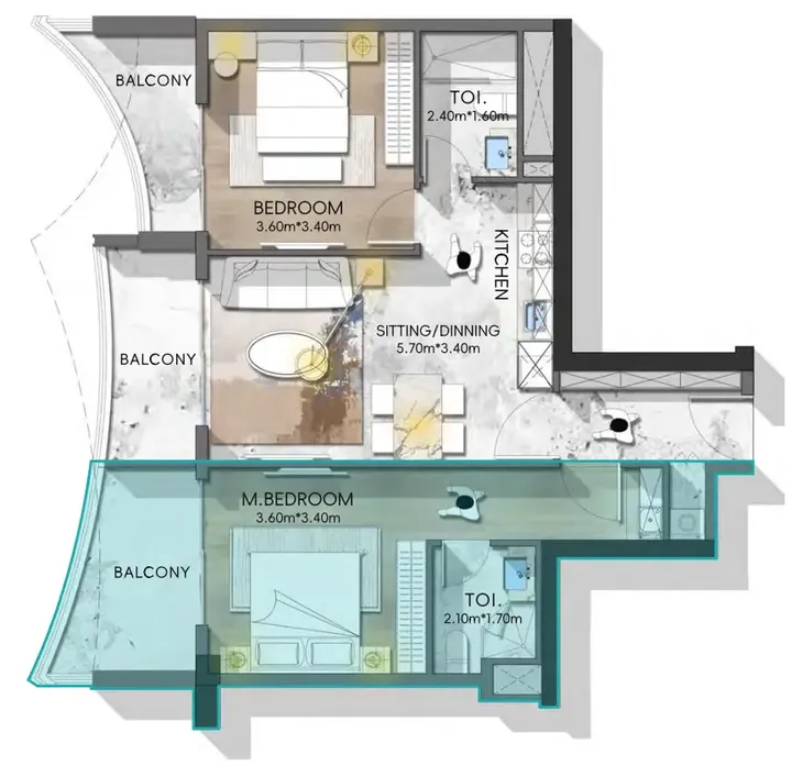 2 BR floor plan