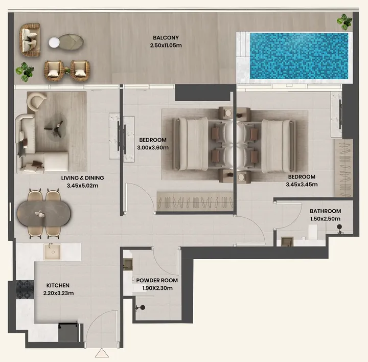 2 BR floor plan