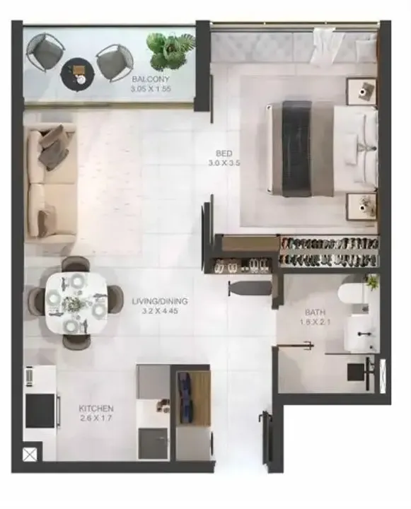 1 BR floor plan