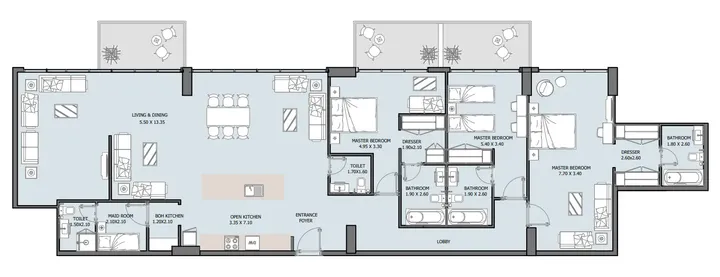 3 BR floor plan