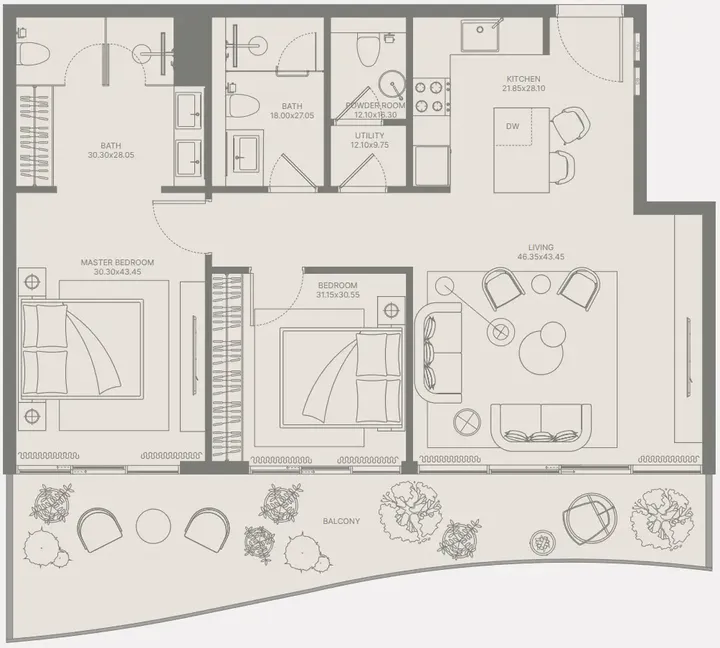 2 BR floor plan