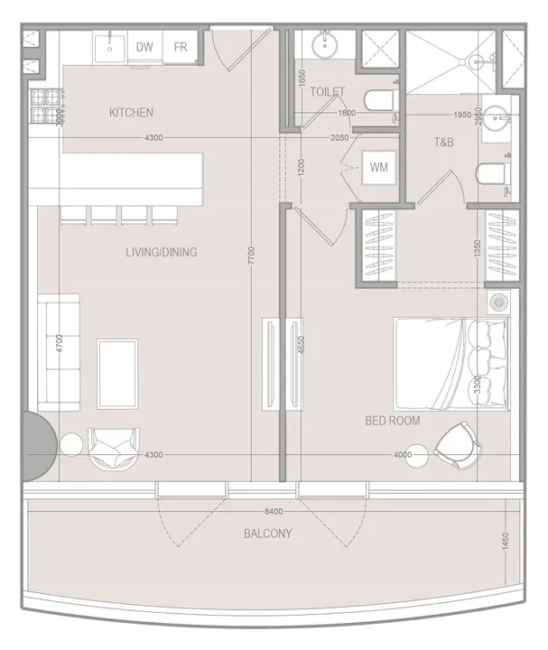 1 BR floor plan
