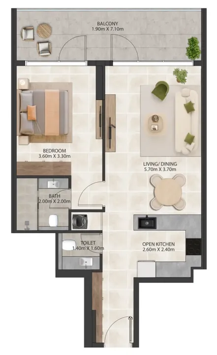 1 BR floor plan