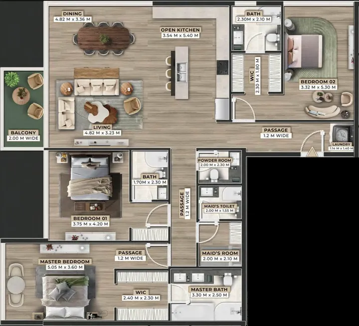 3 BR floor plan