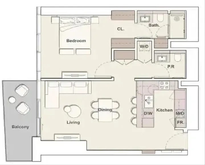 1 BR floor plan