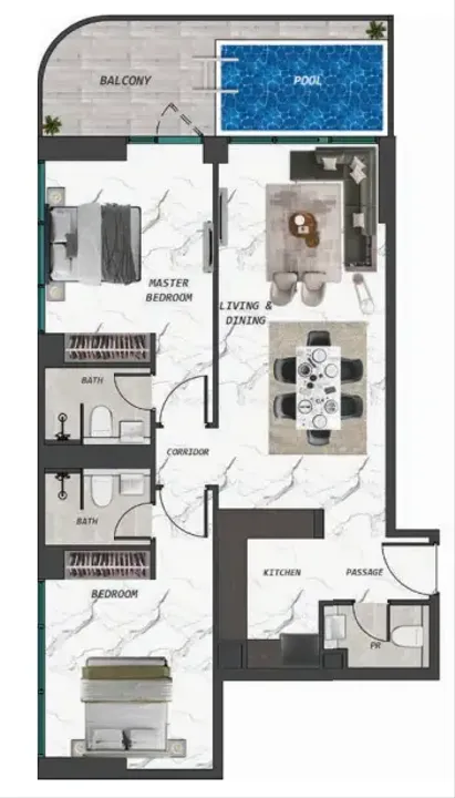 2 BR floor plan