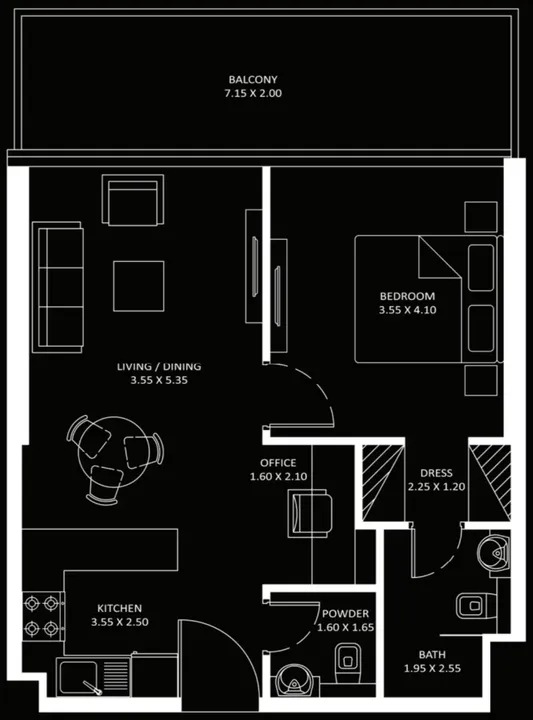 1 BR floor plan
