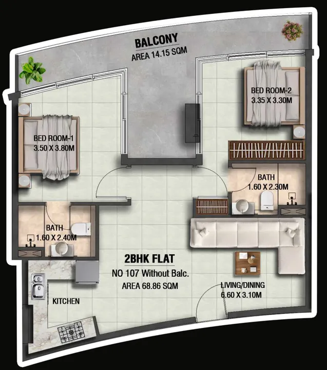 2 BR floor plan