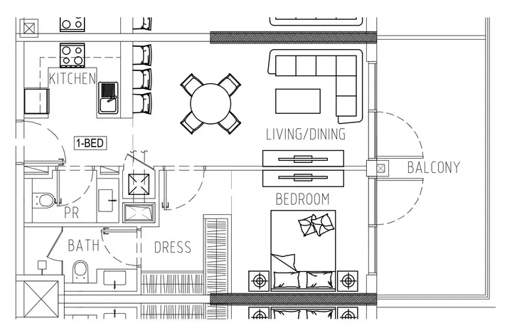 1 BR floor plan