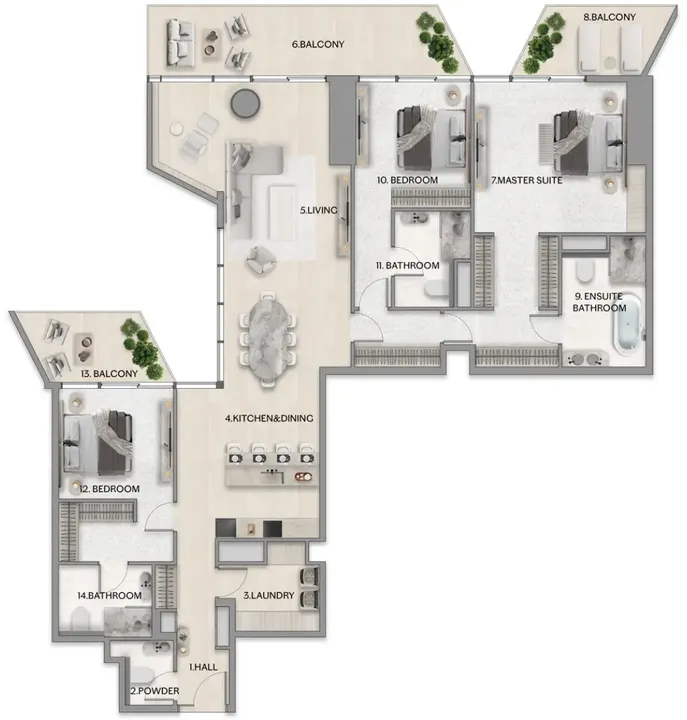 3 BR floor plan