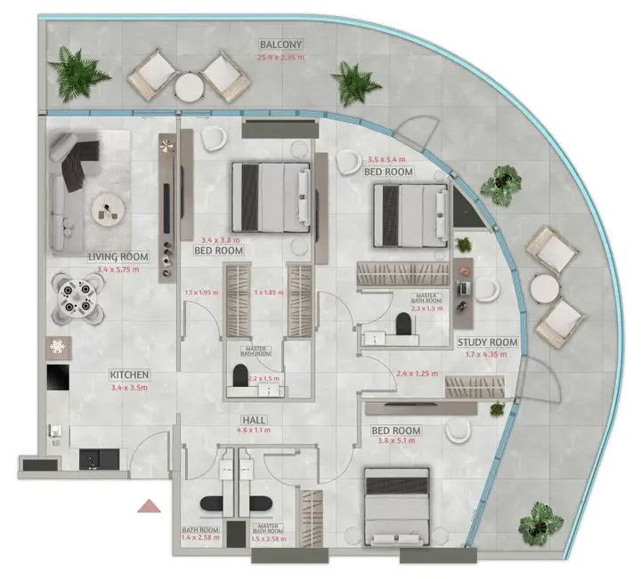 3 BR floor plan