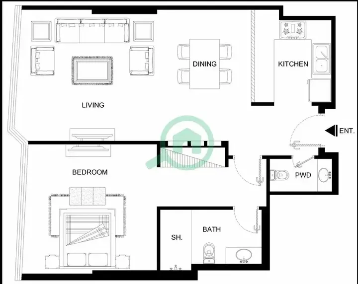 1 BR floor plan