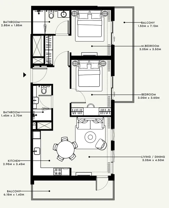 2 BR floor plan