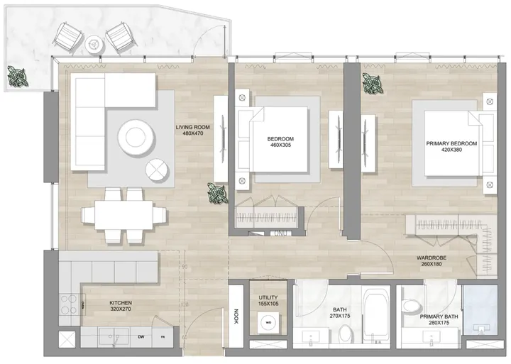 2 BR floor plan