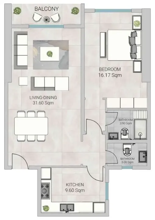 1 BR floor plan