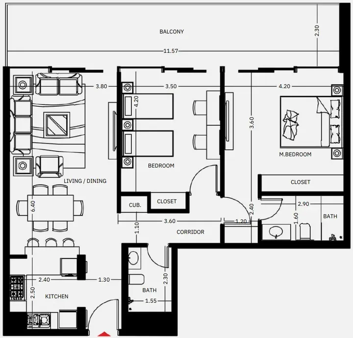 2 BR floor plan