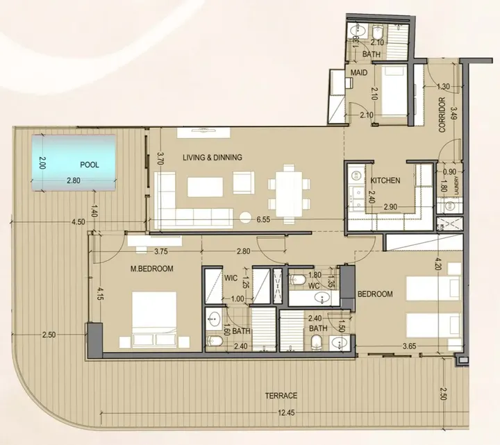 2 BR floor plan