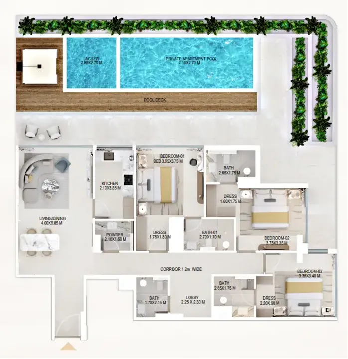 3 BR floor plan